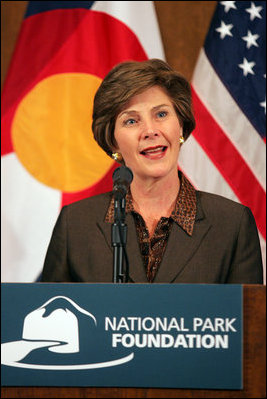 Mrs. Bush speaks at Phipps Mansion in Denver, Colo., Thursday, October 20, 2005, during a Junior Ranger luncheon. The Junior Ranger program introduces young people to America's national parks and historic sites, by teaching lessons about history, culture, and science, as well as respect for nature and appreciation for our role in protecting it.