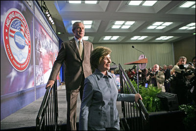President George W. Bush and Laura Bush attend the White House Conference on Helping America's Youth, Thursday, Oct. 27, 2005 at Howard University in Washington.