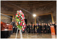 President George W. Bush and Laura Bush honor Rosa Parks during a wreath-laying ceremony in the Rotunda of the U.S. Capitol in Washington, D.C., Sunday Oct. 30, 2005. The casket of Rosa Parks will rest in the U.S. Capitol until Monday evening.