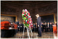 President George W. Bush and Laura Bush present the Executive Branch Wreath during a wreath-laying ceremony in honor of Rosa Parks, in the Rotunda of the U.S. Capitol in Washington, D.C., Sunday Oct. 30, 2005.