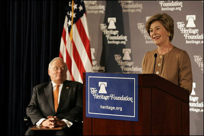Laura Bush delivers remarks at the Heritage Foundation in New York Wednesday, Sept. 13, 2005.