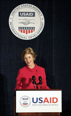 Laura Bush delivers remarks at the USAID Dinner: Fighting Malaria in Africa: Taking Action, Building Partnerships, in New York Wednesday, Sept. 14, 2005.