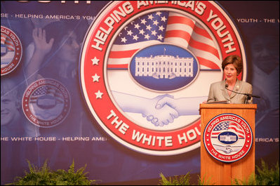 Mrs. Laura Bush speaks at the second regional Helping America's Youth Conference on Friday, August 4, 2006, in Denver, Colorado. This conference featured a panel exploring the unique challenges facing youth whose military parents are deployed.