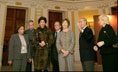 Mrs. Laura Bush is joined by, from left, Jo Ann Jenkins, chief operating officer of the Library of Congress; Italian Ambassador to the U.S. Giovanni Castellaneta and his wife, Lila Castellaneta; Pier Francesco Guarguaglini, chairman and CEO of Finmeccancia; professor Paolo Galluzzi, the director of the National Museum of History of Science in Florence, Italy, and Marina Grossi, wife of Pier Francesco Guarguaglini and CEO of SELEX Sistemi Ingrati, during a tour of Leonardo Da Vinci's drawing and painting of The Adoration of the Magi, Thursday, Dec. 7, 2006 at the Library of Congress in Washington, D.C. 