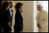 Mrs. Laura Bush, daughter Barbara Bush and Francis Rooney, U.S. Ambassador to the Vatican, are welcomed by Pope Benedict XVI, Thursday, Feb. 9, 2006 at the Vatican.