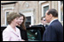 Mrs. Laura Bush and daughter, Barbara Bush, are greeted on their arrival by Italian Prime Minister Silvio Berlusconi, Thursday, Feb. 9, 2006 to the Villa Madama in Rome.