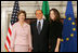 Mrs. Laura Bush and daughter, Barbara Bush, are greeted by Italian Prime Minister Silvio Berlusconi, Thursday, Feb. 9, 2006 at the Villa Madama in Rome.