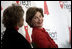 Laura Bush sits with Lois Ingland, a heart disease survivor, during an event at the Carolinas Medical Center Wednesday, Feb. 15, 2006, in Charlotte, NC. The four key risk factors of women with heart disease are smoking, obesity, high blood pressure, and high cholesterol.
