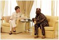 Mrs. Laura Bush visits with Nigeria President Olusegun Obasanjo Wednesday, Jan. 18, 2006, at the presidential villa in Abuja, Nigeria.