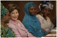 Laura Bush attends a meeting January 18, 2006 at the National Center for Women's Development in Abuja, Nigeria. Mrs. Bush addressed the organization and attended a women's empowerment roundtable.