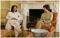 Laura Bush meets with Begum Rukhsana Aziz, the wife of Prime Minister Shaukat Aziz of Pakistan, Tuesday, Jan. 24, 2006 at the White House.