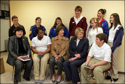 Laura Bush and U.S. Secretary of Education Margaret Spellings meet with staff and students Wednesday, Jan. 26, 2006 at the St. Bernard Unified School in Chalmette, La.