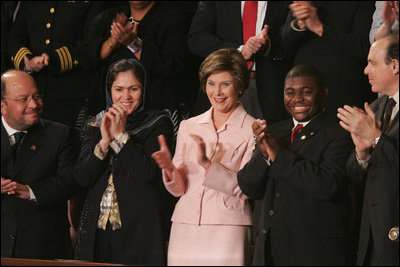 Laura Bush and the invited guets in her box applaud the speech of President George W. Bush, Tuesday evening, Jan. 31, 2006 during the State of the Union Address at United States Capitol in Washington.