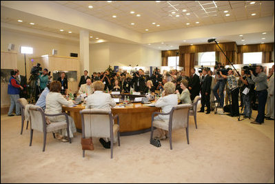 The press covers a meeting of the spouses of the G8 leaders during the G8 Summit at Konstantinvosky Palace in Strelna, Russia, Sunday, July 16, 2006.
