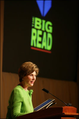 Mrs. Laura Bush delivers her remarks during the National Endowment for the Arts Big Read event Thursday, July 20, 2006, at the Library of Congress in Washington. The Big Read is a new program to encourage the reading of classic literature by young readers and adults.