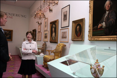 Mrs. Laura Bush is given a tour of the Albertina Museum in Vienna, Austria, Wednesday, June 21, 2006, by Dr. Klaus Schroeder, director of the museum. 