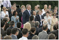 President George W. Bush walks to the podium to deliver remarks from Gellert Hill in Budapest, Hungary, Thursday, June 22, 2006. "Laura and I are honored to visit your great nation," said President Bush. "Hungary sits at the heart of Europe. Hungary represents the triumph of liberty over tyranny, and America is proud to call Hungary a friend."