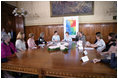Mrs. Laura Bush and Dr. Klara Dobrev, wife of Hungarian Prime Minister Ferenc Gyurcsanys, participate in a roundtable discussion about breast cancer awareness in Budapest, Hungary, Thursday, June 22, 2006.