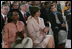 Laura Bush sits with Secretary of State Condoleezza Rice as they listen to President Bush's remarks Friday evening, March 3, 2006, in New Delhi.