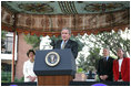 President George W. Bush, with Mrs. Laura Bush, thanks U.S. Embassy staff and family for their welcome and hospitality, Saturday, March 4, 2006 in Islamabad, Pakistan.