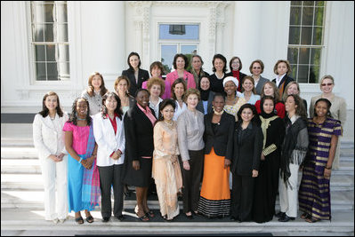 Mrs. Laura Bush is joined by participants in the U.S. State Department's partnership with FORTUNE's Most Powerful Women mentoring program Monday, May 1, 2006 at the White House. The new program provides a significant opportunity for top U.S. women executives to mentor emerging women in businesses from around the world, allowing women from across the globe to spend a month working with mentors in the U.S. to enhance their management and business skills.