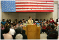 Mrs. Laura Bush, addressing an audience Wednesday, May 3, 2006 at the Gorenflo Elementary School in Biloxi, Miss., announces the distribution of $500,000 in grants for 10 Gulf Coast school libraries made possible by The Laura Bush Foundation for America's Libraries' Gulf Coast School Library Recovery Initiative.