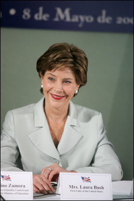 Mrs. Laura Bush participates in a roundtable discussion about education in Costa Rica during a recent trip to the country's capitol city, San Jose, Monday, May 8, 2006.