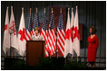 Mrs. Laura Bush addresses the national convention of the American Red Cross during their 125th anniversary week in Washington, D.C., Friday, May 12, 2006. "Few organizations have earned such a distinction or established such a legacy for humanity," said Mrs. Bush.