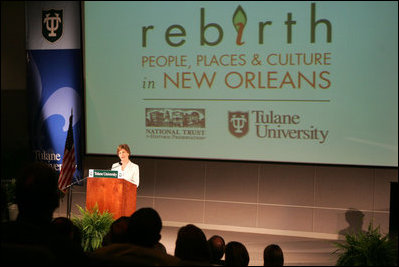 Mrs. Laura Bush announces that she will be leading a Preserve America Summit in partnership with the Advisory Council on Historic Preservation during a conference at Tulane University in New Orleans Wednesday, May 31, 2006. The summit highlights how cultural attractions, especially along the Gulf Coast, can benefit their local communities.