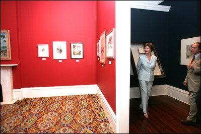 Mrs. Laura Bush tours the Historic New Orleans Collection Museum with co-curator Alfred Lemmon in New Orleans' French Quarter Wednesday, May 31, 2006. Established in 1966, the museum is currently hosting an exhibit about the shared history of Louisiana and St. Domingue, Haiti.