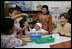 Mrs. Laura Bush talks with students at Papandaya Public Elementary School in Bogor Palace, Indonesia, Monday, Nov. 20, 2006.