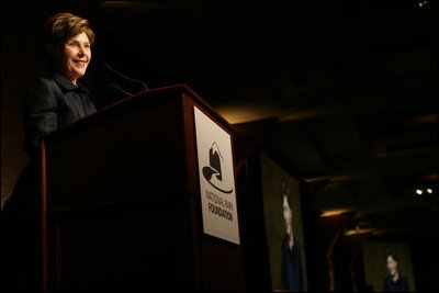 Mrs. Laura Bush delivers remarks during the National Park Foundation's Gala Thursday, October 5, 2006 in New York City. The foundation supports youth engagement, education, health and wellness programs and strengthens the connection between the American people and their National Parks and by raising private funds and increasing public awareness.