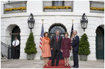 President George W. Bush and Laura Bush welcome Their Majesties King Carl XVI Gustaf and Queen Silvia of Sweden to the White House Monday, Oct. 23, 2006.