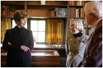 Mrs. Laura Bush listens to Sandy Bates, Secretary of the Board for Pearl S. Buck International, center, and Janice Walsh, daughter of Pearl S. Buck, right, Tuesday, October 24, 2006, during a tour of the Pearl S. Buck House National Landmark, a 2005 Save America's Treasures grant recipient, in Perkasie, Pennsylvania. Pearl S. Buck was the first woman to win the Nobel and Pulitzer Prizes and also dedicated her life to promoting tolerance, human rights and inter-cultural understanding.