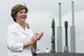 Mrs. Laura Bush, ship sponsor of the USS Texas, applauds at the conclusion of the Commissioning Ceremony Saturday, September 9, 2006, in Galveston, Texas.