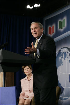 President George W. Bush and Laura Bush attend the White House Conference on Global Literacy at The New York Public Library in New York City Monday, September 18, 2006. The conference encourages international involvement and new partnerships to support literacy efforts.