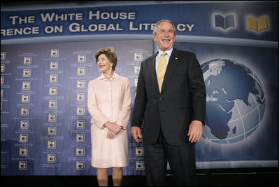 President George W. Bush and Laura Bush attend the White House Conference on Global Literacy at The New York Public Library in New York City Monday, September 18, 2006. The conference encourages international involvement and new partnerships to support literacy efforts. It highlights several UNESCO programs.