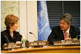 Mrs. Laura Bush listens to Zaid Ibrahim, Head of the ASEAN Inter-Parliamentary Burma Caucus, during a roundtable discussion at the United Nations about the humanitarian crisis facing Burma in New York City Tuesday, Sept. 19, 2006.