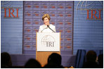 Mrs. Laura Bush delivers remarks during the International Republican Institute's 2006 Freedom Award dinner in Washington, D.C., Thursday, September 21, 2006. Mrs. Bush and Ellen Johnson Sirleaf, President of Liberia, were presented the 2006 Freedom Award which recognizes their work in encouraging women to participate in democratic process.