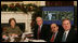 Mrs. Laura Bush is joined by Jim Jeffrey, Assistant to the President and Deputy National Security Advisor; Elliot Abrams, Deputy National Security Advisor for Global Democracy Strategy, and Dennis Wilder, Special Assistant to the President and Senior Director for East Asian Affairs, as she participates in a video conference on Burma in recognition of International Human Rights Day Monday, Dec. 10, 2007, in the Roosevelt Room of the White House. Speaking via video are U.S. Ambassador to Thailand Skip Boyce and Dr. Cynthia Maung, Founder and Director of the Mae Tao Clinic in Mae Sot,Thailand.