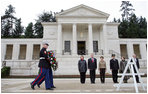 Mrs. Laura Bush participates in a wreath-laying ceremony at the Suresnes American Cemetery, an American cemetery for troops who gave their lives in World War I and World War II, near Paris Tuesday, Jan. 16, 2007.