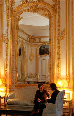Mrs. Laura Bush is interviewed at the U.S. Embassy in Paris Wednesday, Jan. 17, 2007, during a three-day visit in France.