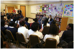 Mrs. Laura Bush and actress Emma Roberts meet with students at Washington Middle School for Girls Tuesday, May 29, 2007, in Washington, D.C.