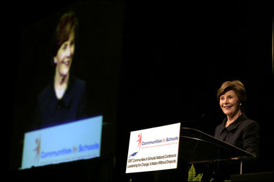 Mrs. Laura Bush delivers remarks to the 2007 Communities In Schools National Conference Thursday, Nov. 1, 2007, in Atlanta. Communities In Schools is the largest dropout prevention organization in the United States and has helped children stay in school for over 30 years.