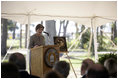 Mrs. Laura Bush delivers remarks during the announcement of the Coastal Ecosystem Learning Center Designation and Marine Debris Initiative at the University of Southern Mississippi in Ocean Springs, Miss. Said Mrs. Bush, "Whether we live on the shore or not, all of us have the obligation to care for these amazing natural resources."