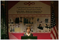 Mrs. Laura Bush speaks during the launching of the U.S.-Saudi Arabia Partnership for Breast Cancer Awareness and Research at King Fahd Medical City Tuesday, Oct. 23, 2007, in Riyadh, Saudi Arabia. Mrs. Bush told her audience, "Over the next quarter-century, an estimated 25 million women around the world will be diagnosed with breast cancer. Breast cancer does not respect national boundaries, which is why people from every country must share their knowledge, resources and experiences to protect women from this disease." 