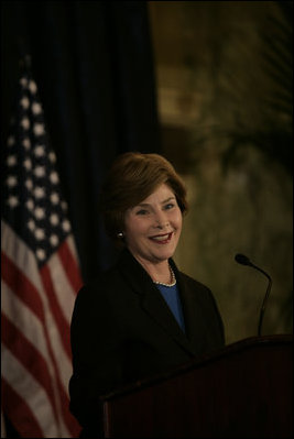 Mrs. Laura Bush talks about the Teach for America program Wednesday, Sept. 19, 2007, in Washington, D.C. "In cities across the United States, Teach for America corps members have already reached two-and-a-half million children in our country's most underserved schools," said Mrs. Bush. "Corps members bring to their classrooms extraordinary skill, compassion, energy and idealism."