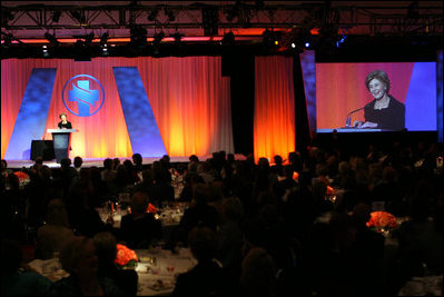 Mrs. Laura Bush accepts the 2008 Robert S. Folsom Leadership Award, presented by the Methodist Health System Foundation, Thursday, April 10, 2008, during an awards dinner at the Hilton Anatole Hotel in Dallas. In accepting the award, named after former Dallas Mayor Robert S. Folsom and which recognizes individuals who have demonstrated commitment and excellence in community leadership, Mrs. Bush said, "For more than 80 years, Methodist Health System has been an essential part of the Dallas community, and its good work reflects the faith-based principles of life, learning and compassion on which it was founded... I am honored to be here today to receive the Robert S. Folsom Leadership Award."