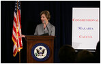 Mrs. Laura Bush addresses members of the Congressional Malaria Caucus on President Bush's Malaria Initiative Thursday, April 24, 2008, at the U.S. Captiol in Washington, D.C.