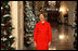 Mrs. Laura Bush stands in the East Room of the White House Wednesday, Dec. 3, 2008, as she reveals the 2008 White House holiday theme, "A Red, White and Blue Christmas" to approximately 120 members of the media during the White House Holiday Press Preview.
